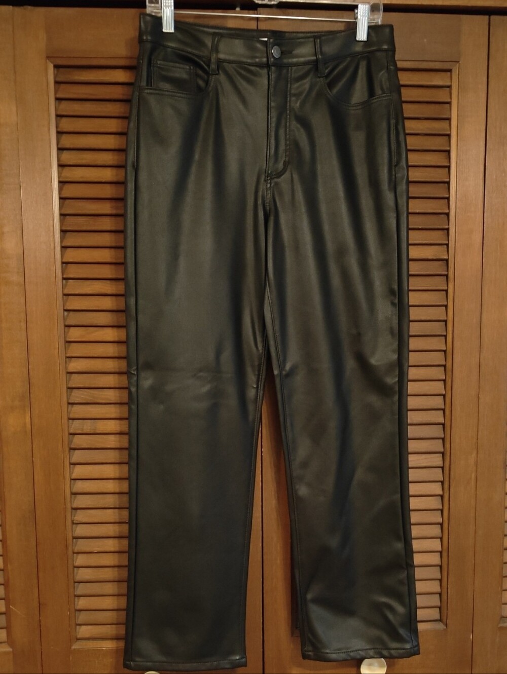 LOFT Black Faux Leather Straight Jeans